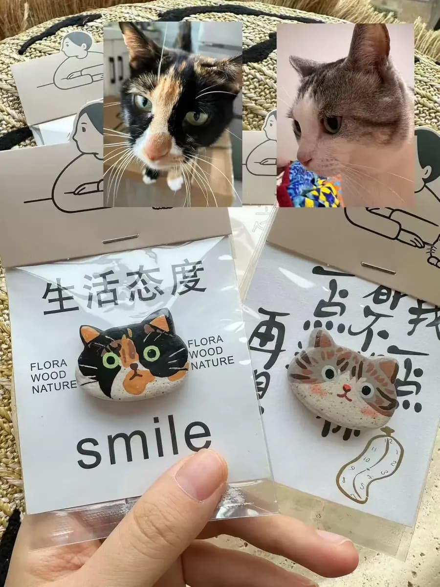 Custom Stone Plastic Clay Cat Head Fridge Magnet